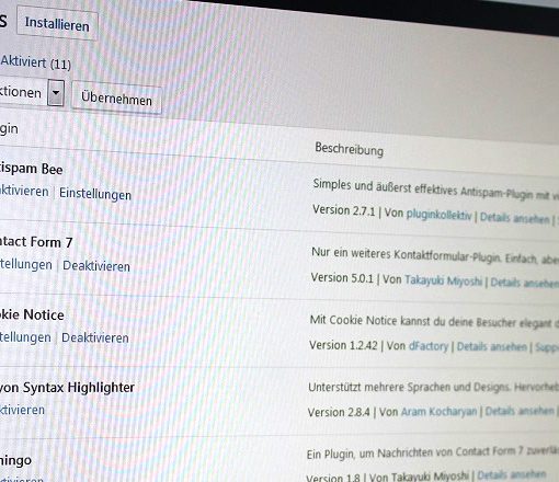 Foto von der Übersichtseite der Wordpress Plugins