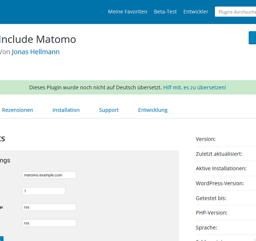 Include Matomo Wordpress Plugin-Seite